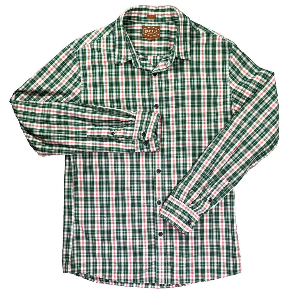 Red Ale by Alesbury Long Sleeve Button Up Shirt Mens Medium Green Christmas Casu